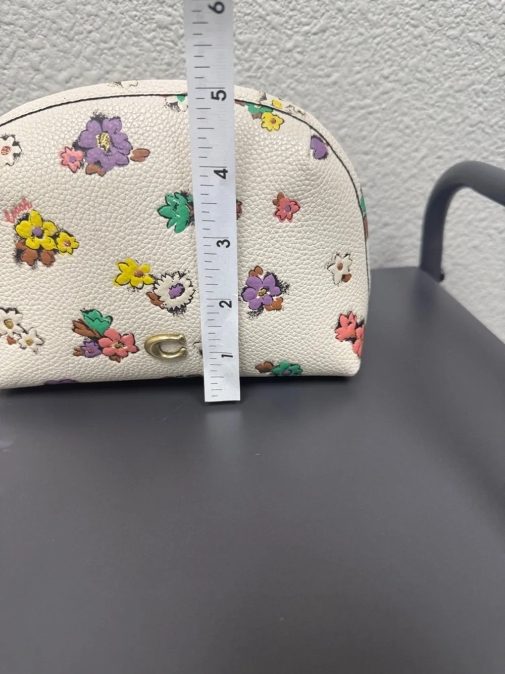 Coach White Floral Zip Cosmetic Pouch with Multicolor Blooms